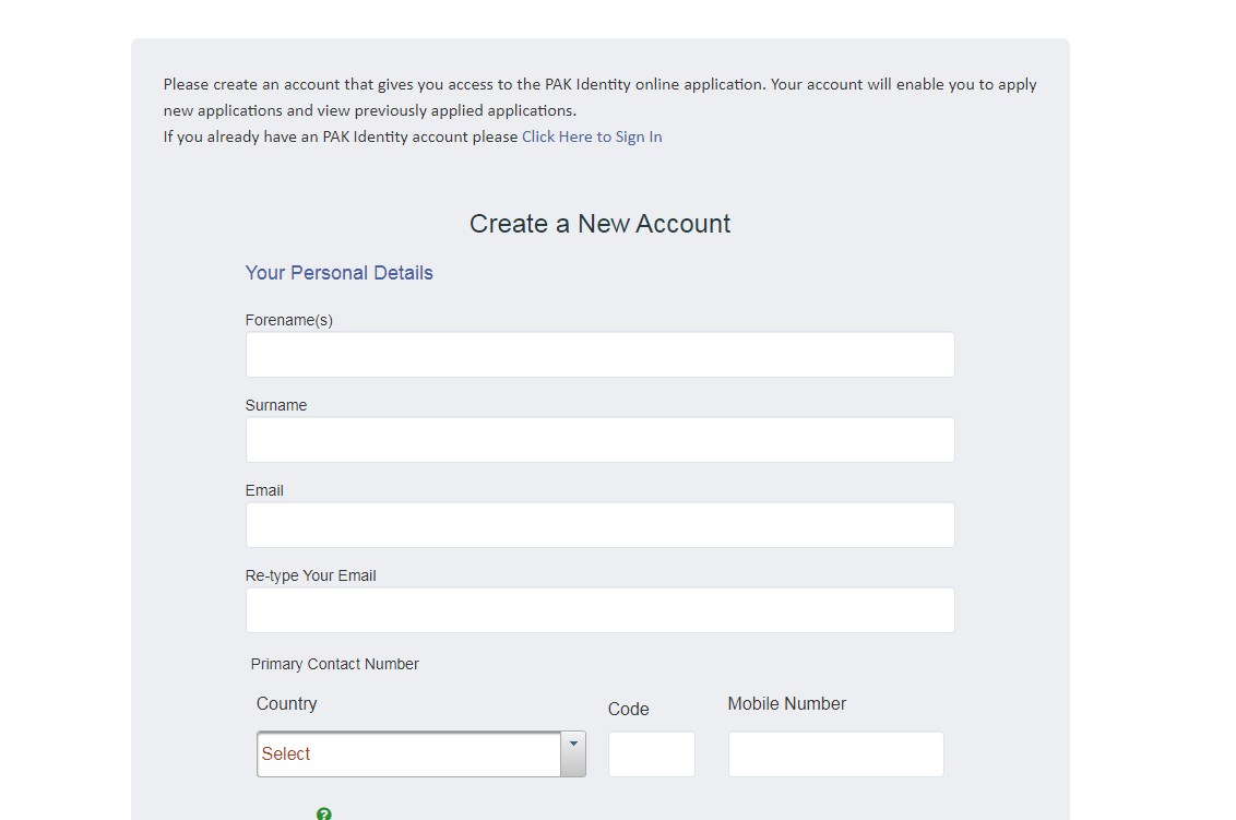 creating account on nadra website for ID application