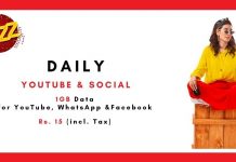 Jazz daily YouTube and Social Package: Get 1GB Data in Rs. 15 for 24 Hrs Jazz daily YouTube and Social Package: Get 1GB Data in Rs. 15 for 24 Hrs