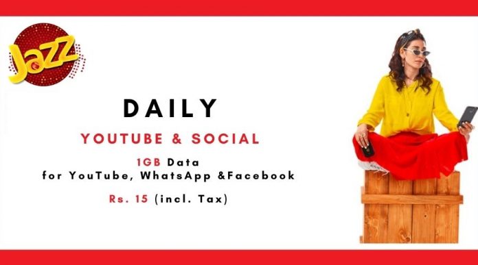 Jazz daily YouTube and Social Package: Get 1GB Data in Rs. 15 for 24 Hrs