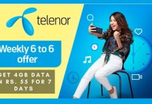 Telenor Weekly 6 to 6 Offer: Get 4GB Data in Rs. 55 for 7 Days Telenor Weekly 6 to 6 Offer