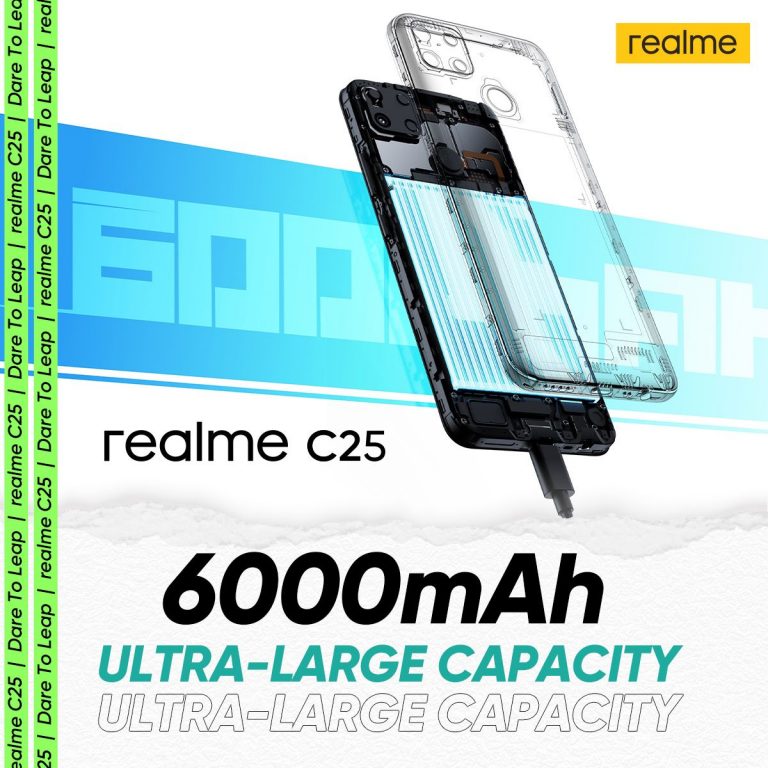 The new Realme C25 keeps you connected all day with power-packed 6,000mAh battery