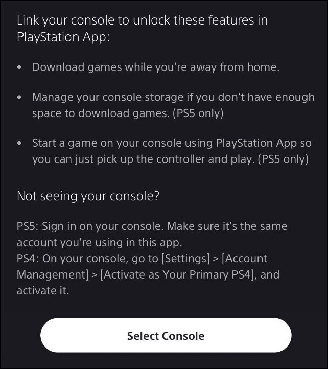 PlayStation App Select Control