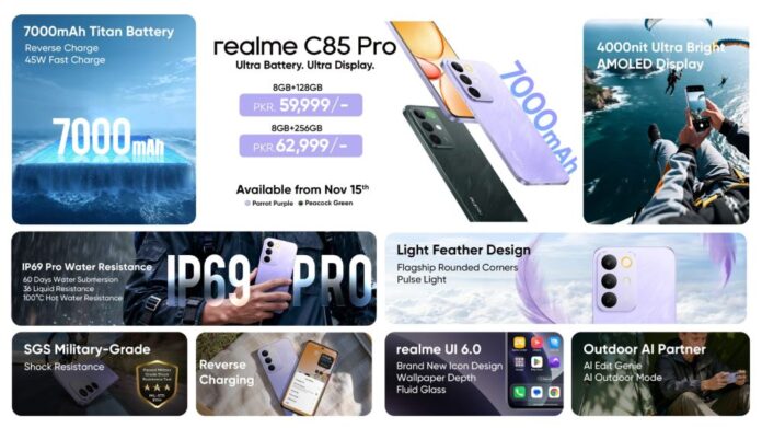 Realme C85 Pro Debuts in Pakistan with 7000mAh Battery, 4000nit Sunlight-Proof Display, and IP69 Pro Durability